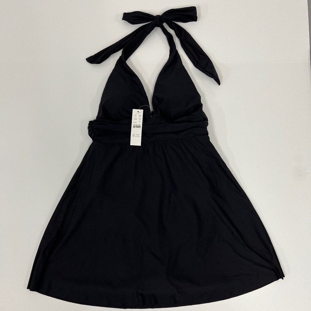 J Crew One Piece Black Halter V Swim Dress   Size 4 NWT